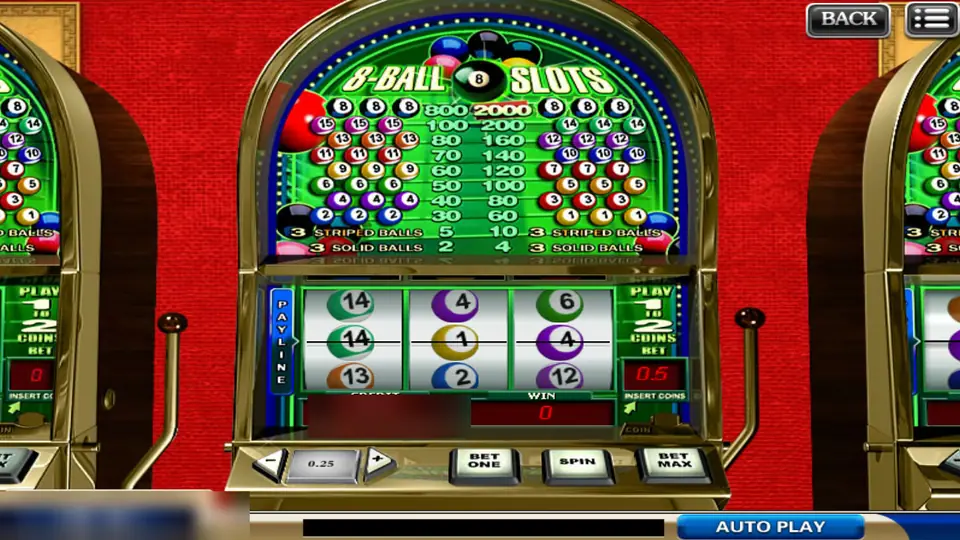 8-Ball Slots after a spin with a win of 2.5 and a coin value of 0.25