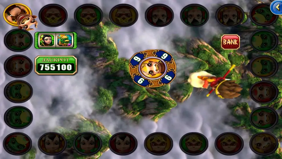 Battle World with a wheel marked 6, 6, 6, 6 in the centre and a BANK sign on the right