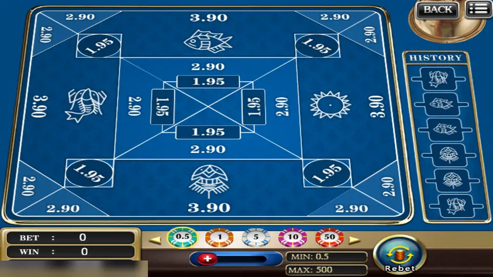 Belangkai board with the brass cover lifted to the top right, showing the full layout and the centre cross with 1.95 boxes