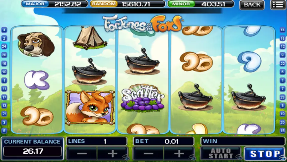 Fortunes of the Fox reels with two grape scatters, a fox, a hound and pots