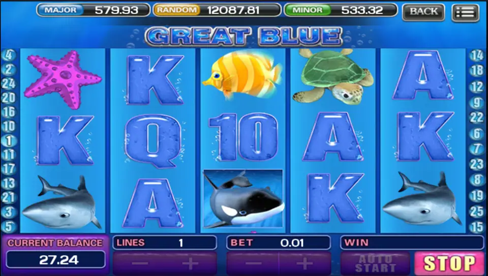 Great Blue reels with a starfish, sea turtle, yellow fish and killer whale mid-spin
