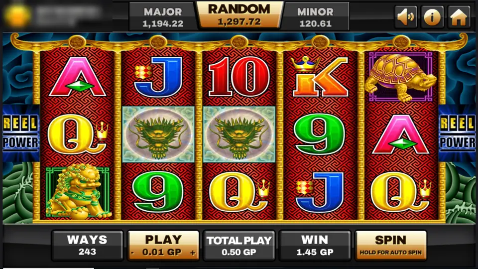5 Dragons reels with two green wild heads on the middle reels and a 1.45 win