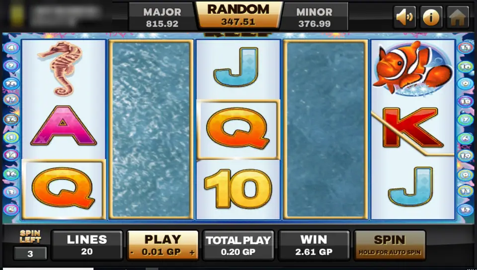 Dolphin Reef free games with reels two and four turned into full columns of water and 3 spins left