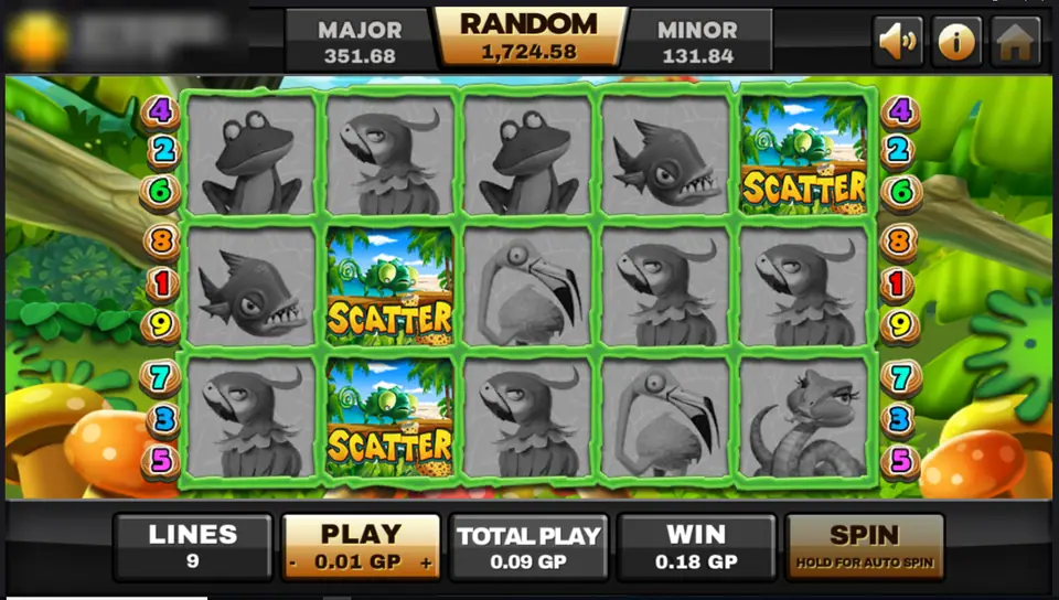 Jungle Island reels greyed out except for three island scatters, two on reel two and one on reel five