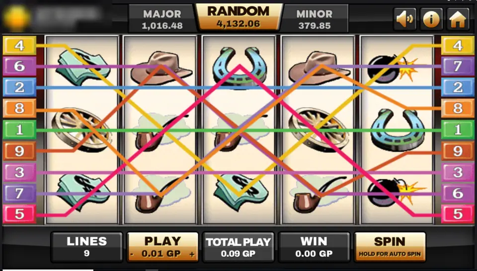 Silver Bullet with all nine lines drawn in colour across the reels before a spin