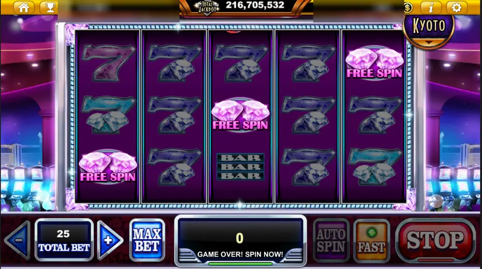 Three FREE SPIN diamonds on reels 1, 3 and 5 of Classic Diamond as the round begins