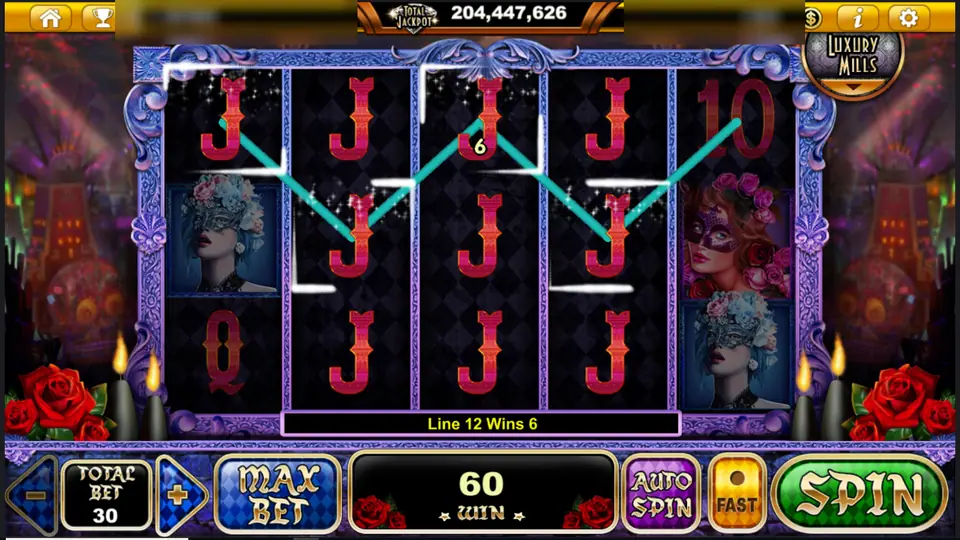 Two paying lines on J symbols in Guardians Of Flower, win 60 at total bet 30