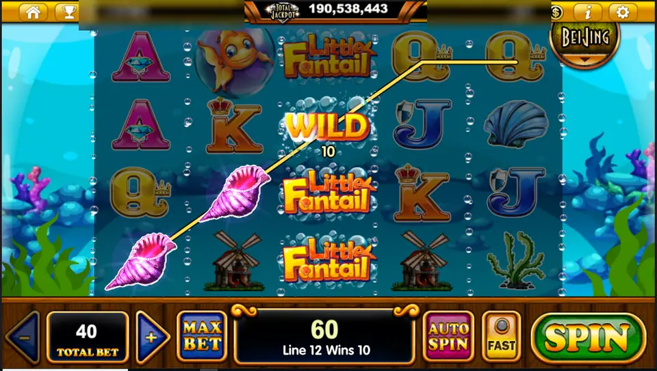 WILD on reel 3 and three stacked Little Fantail logos, line 12 wins 10