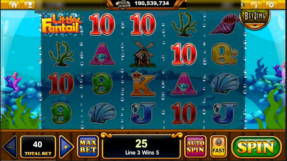 Little Fantail reels at total bet 40 with a line 3 win of 5