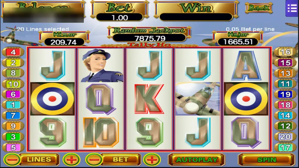 Tally Ho reels with two red, white and blue roundels, a fighter plane, a woman officer in a peaked cap and camouflage card letters