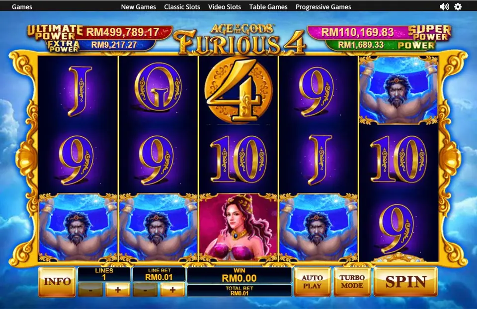 Furious 4 with three blue giant symbols and a woman in pink on the bottom row
