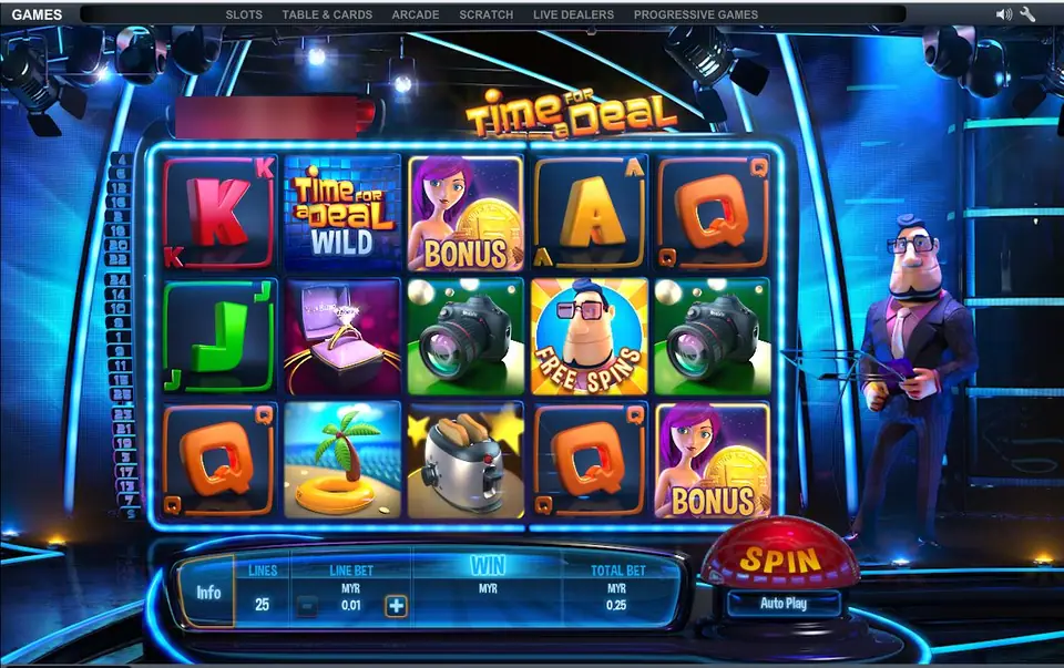 Time for a Deal reels with the wild, two Bonus assistants, the Free Spins host, cameras, a toaster and a ring box