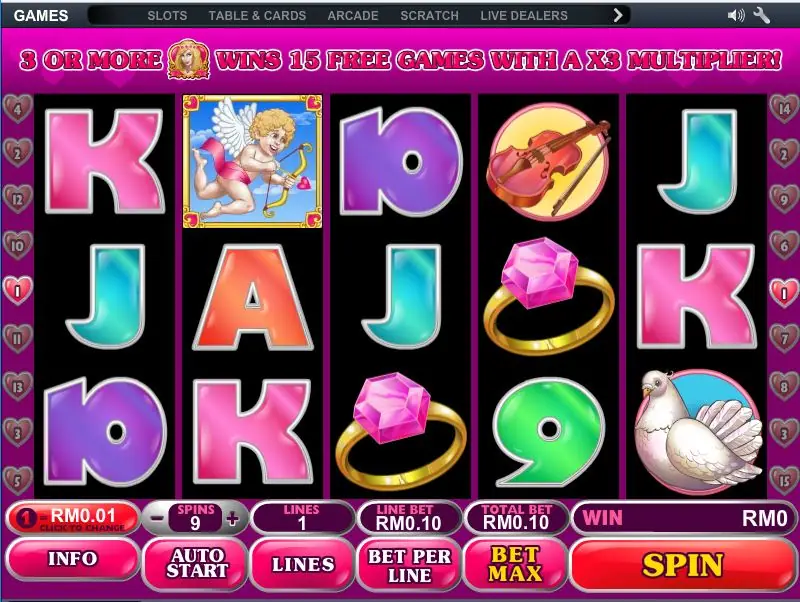 True Love with the banner saying 3 or more scatters win 15 free games with a x3 multiplier