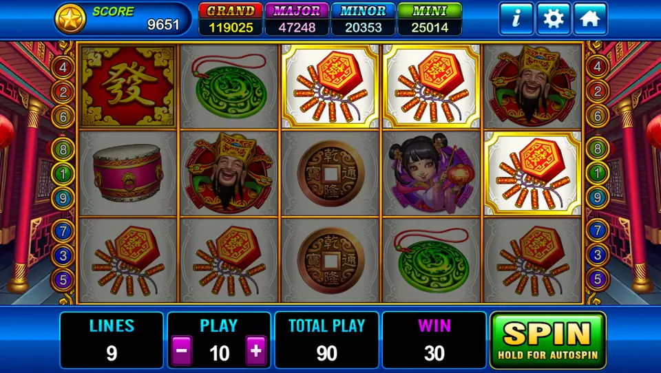 God of Wealth 2 with firecrackers highlighted on reels three, four and five and a win of 30