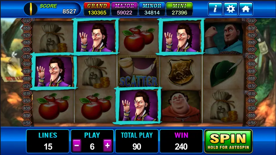 Robin Hood with four Sheriff symbols highlighted across reels one to four and a win of 240