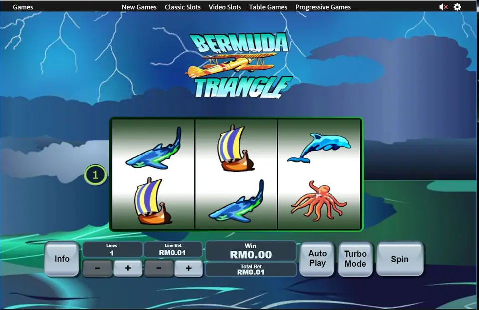Bermuda Triangle with a shark, a sailing ship and a dolphin on the line and an octopus below