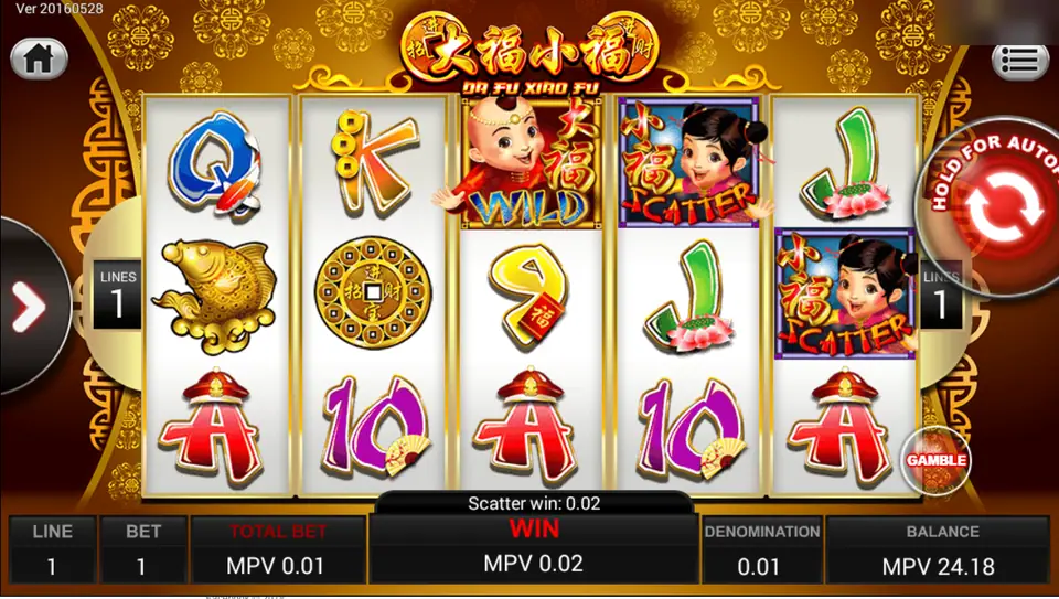 Da Fu Xiao Fu reels on one line with the wild boy and two scatter girls, scatter win 0.02